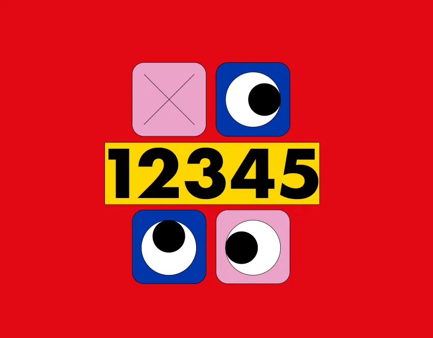 Die Zahlen 12345, umgeben von drei Augen und einem Kreuzchen. Der Hintergrund ist rot.
